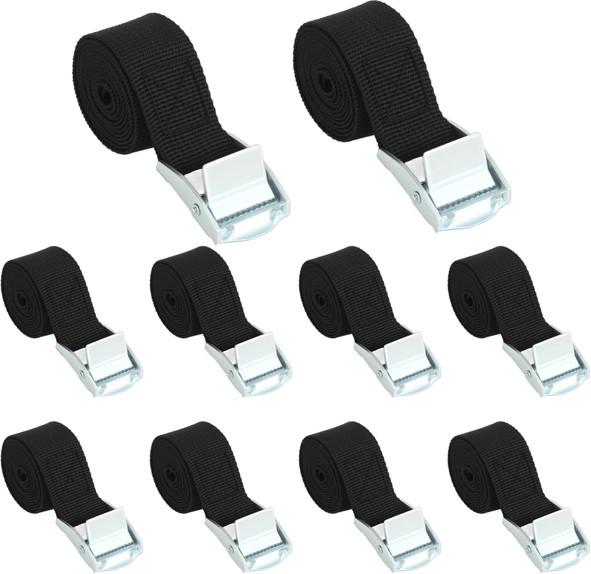 Spanbandenset, 10 stuks, 25 mm x 1 m, met klemsluiting, verstelbare sjorbanden voor auto, fiets, motorfiets, bagage, camping en meer