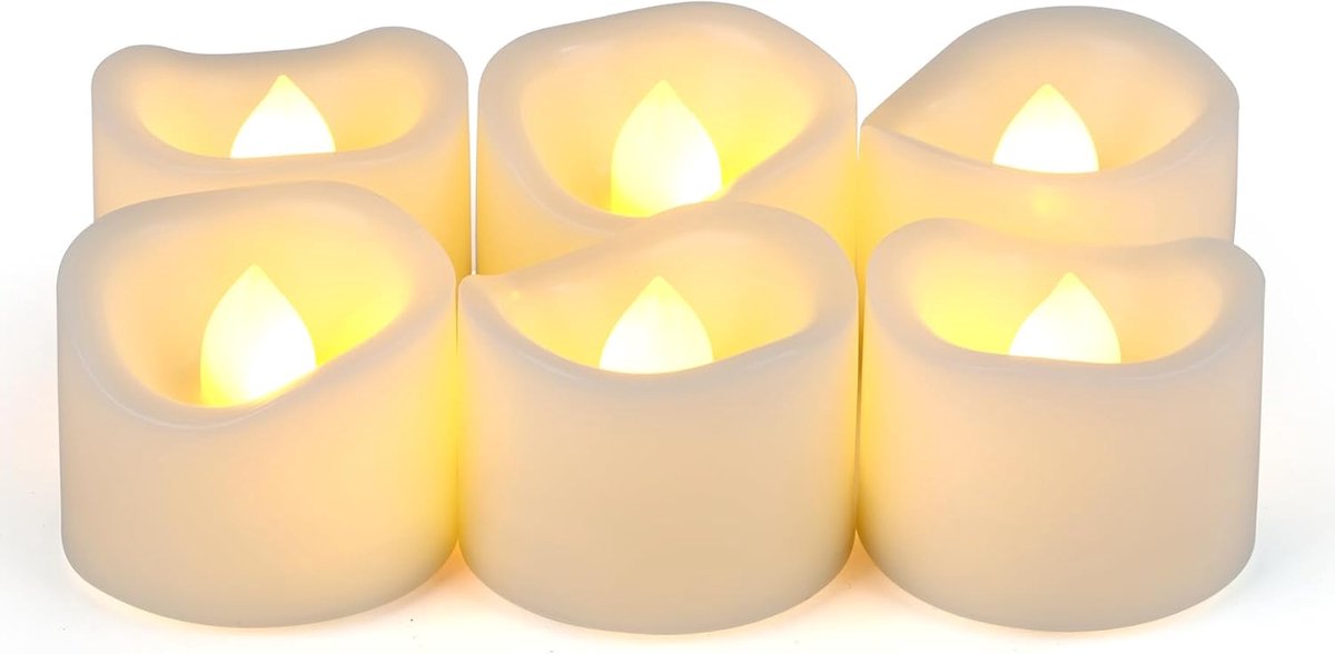 6 vlamloze led-theelichtjes op batterijen met timer, realistische flikkerende elektrische theelichtjes, votiefkaarsenset, bulkdoop, bruiloft, feestdecoraties, woondecoratie centerpieces batterijen