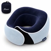 Piloux nekkussen lichtblauw met donkerblauwe fluwelen binnenkant en verstelbare sluiting. Inclusief opbergzak.