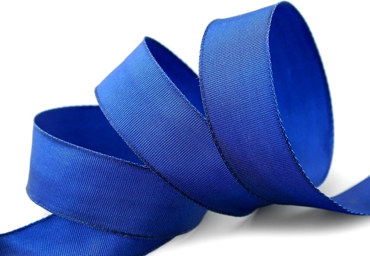 25 m x 25 mm draadrandband Leo BLAUW koningsblauw (614), decoratief lint met draadranden, eenkleurig, cadeaulint, stoffen lint, strikband, visco-draad van hernieuwbare grondstoffen, biologisch afbreekbaar