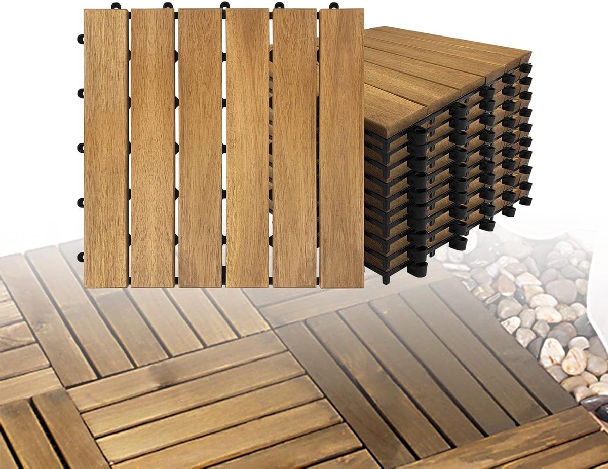 Houten Balkontegels - Terrastegels Kliksysteem - Buiten Vloeren - Acaciahout Met Drainage - 30 x 30 cm - Bruin