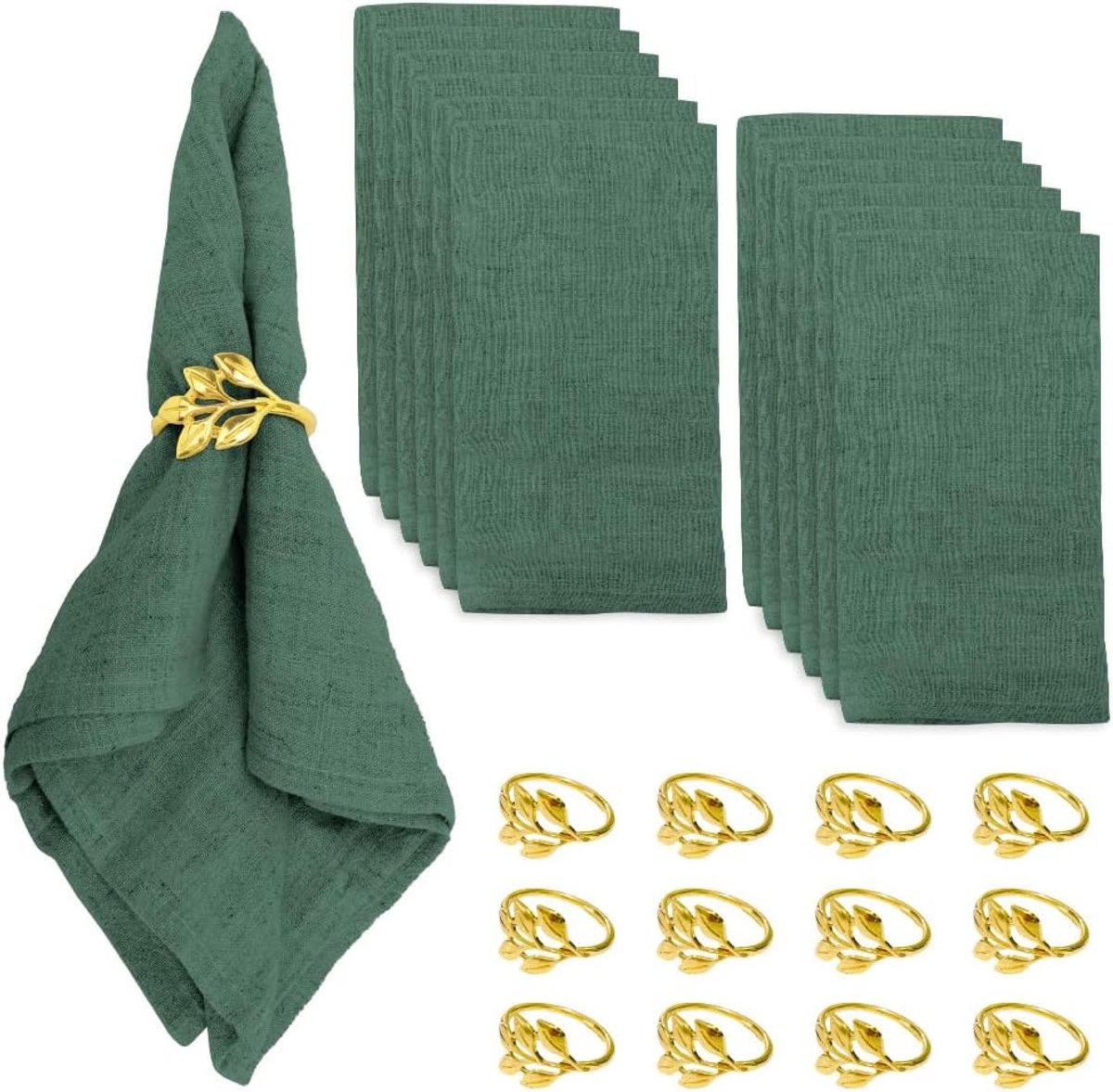 SnelShoppen - Set van 24 Stof Servetten, Linnen Servetten voor Kerst, 12 Stuks Katoenen Servetten + 12 Stuks Servetten met Stiksel, 40 x 40 cm voor da