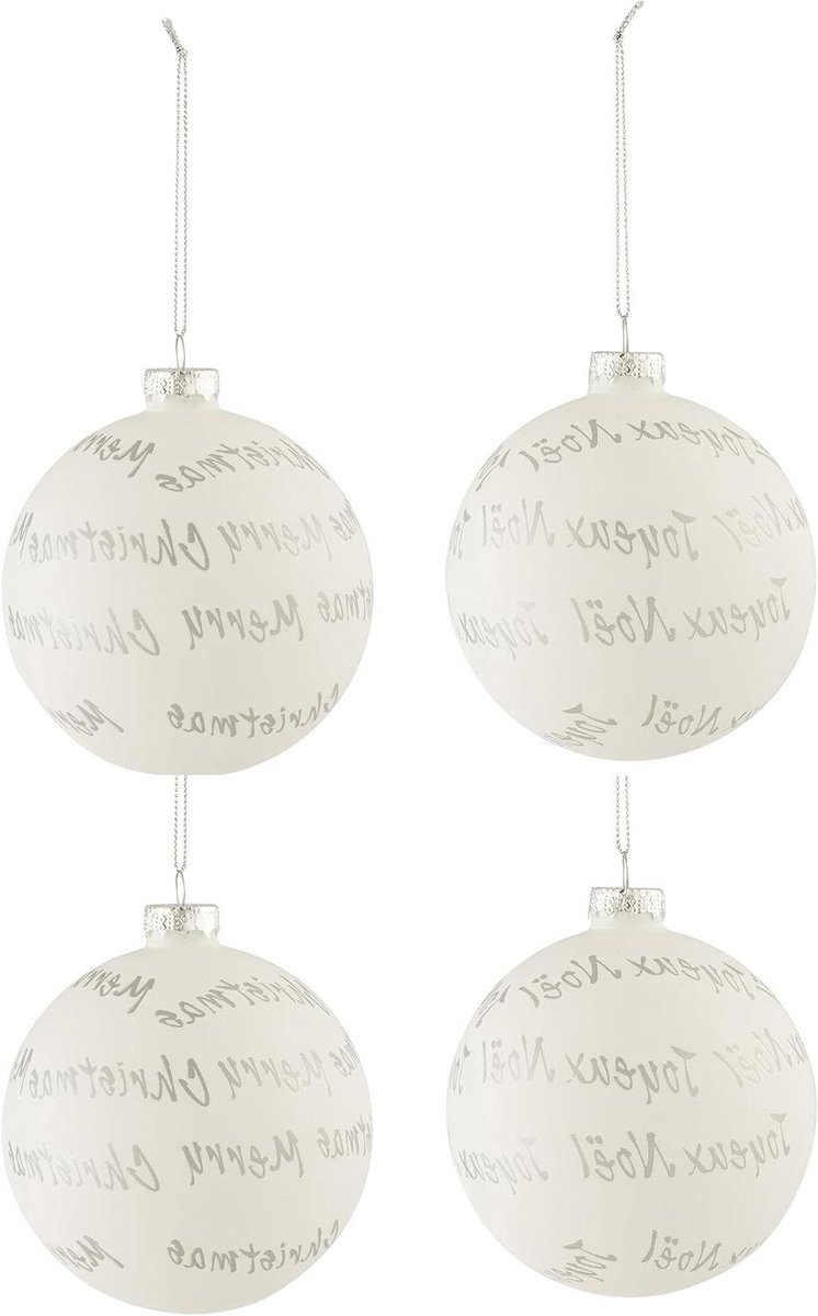 Kerstballen Set - Xmas Ballen - Kerstboom Versieren - Glas Materiaal - Medium Formaat - Wit Zilver