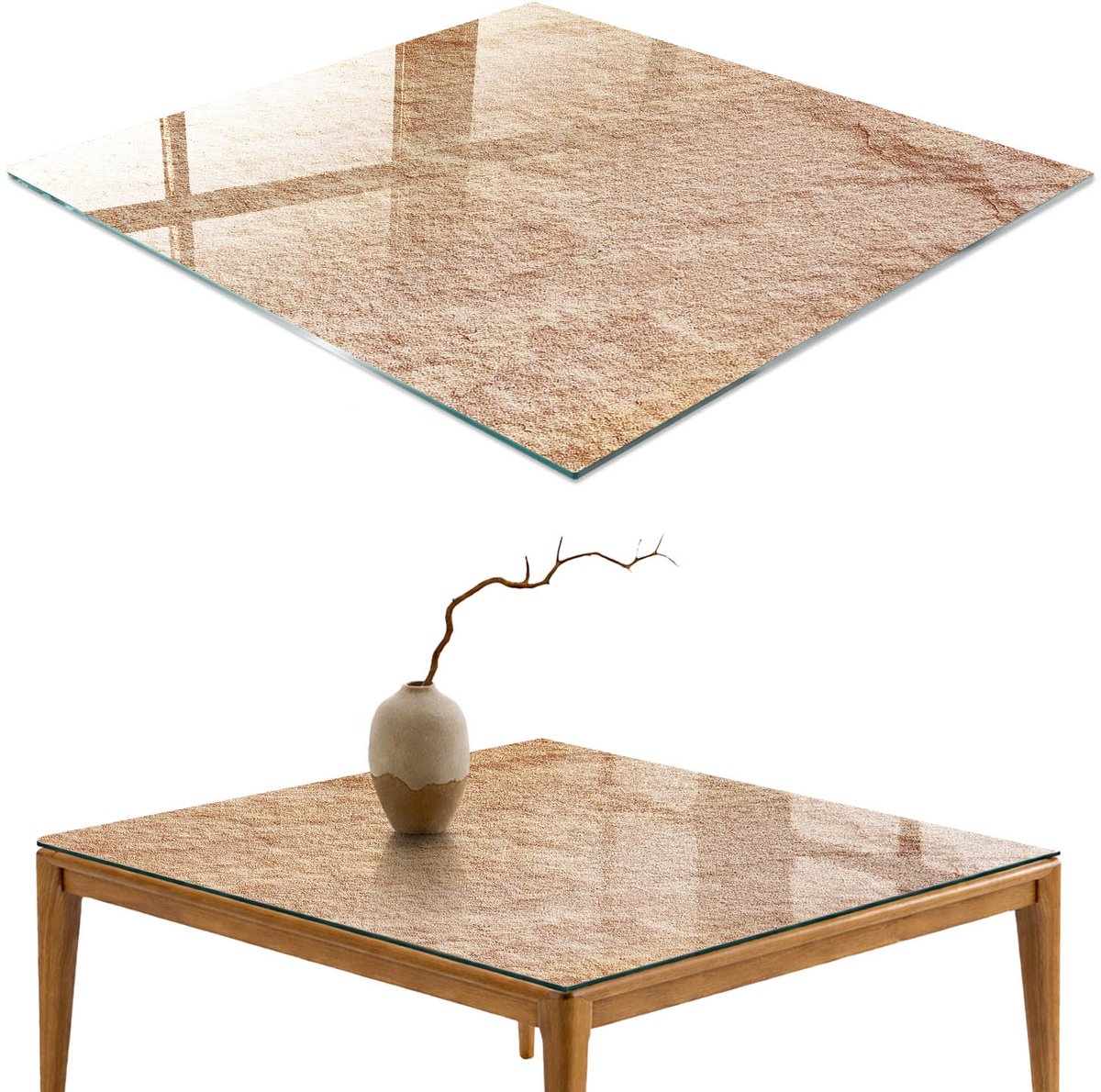 ArtPrintCave Warme textuur Glazen Tafelblad 60x60 cm - Tafelblad Rechthoek - Beige Keukentafel - Texturen Tafelblad Glas
