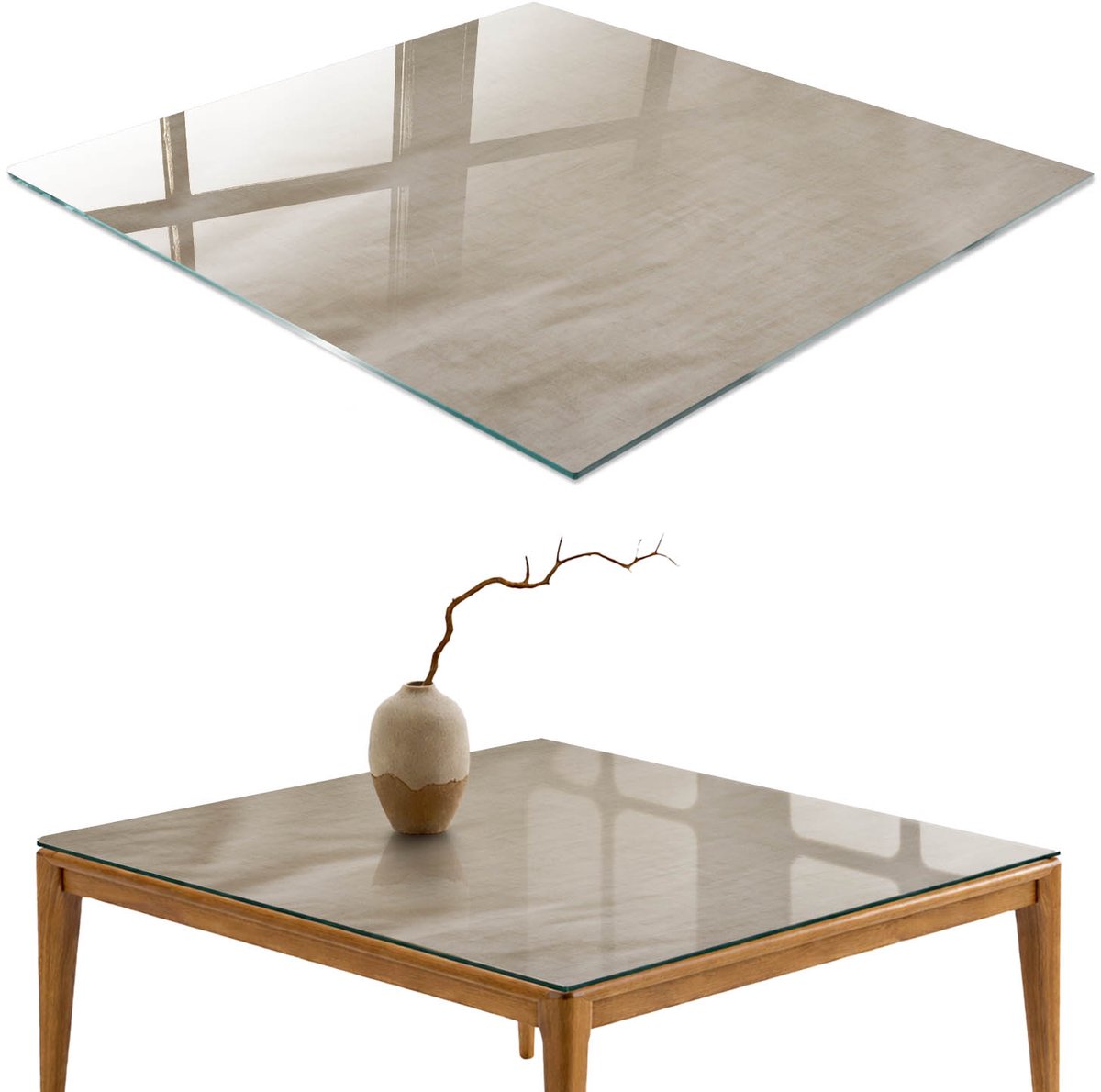 ArtPrintCave Stille elegantie Glazen Tafelblad - 50x50 cm - Tafelblad Vierkanten - Beige Glazen Eettafel - Texturen Eettafel Met Glasplaat