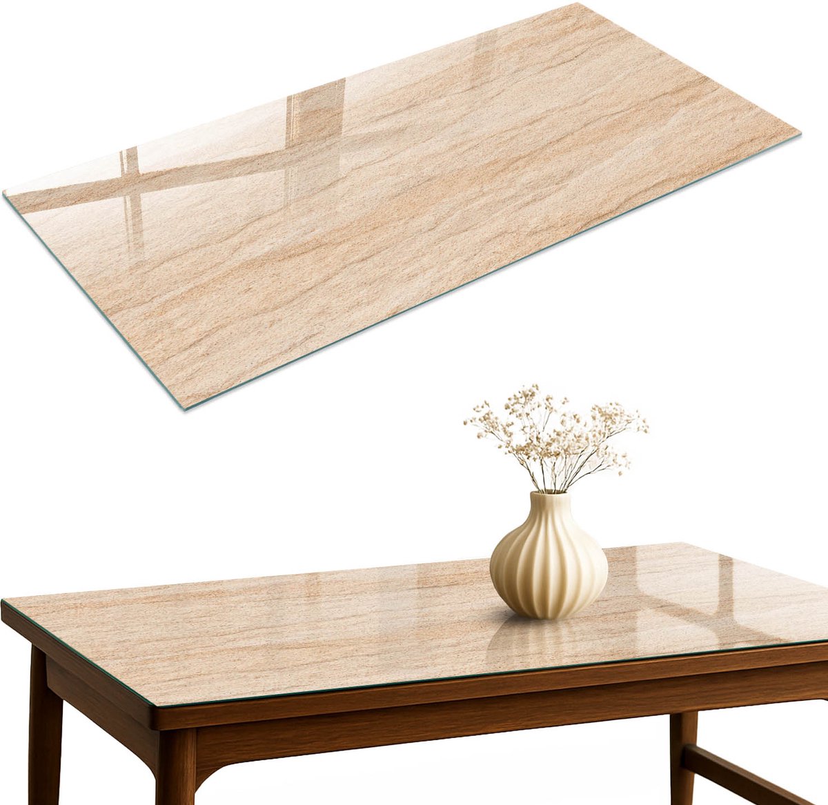 ArtPrintCave Beige patroon Glazen Tafelblad 140x70 cm - Tafelblad Rechthoek - Beige Terrastafel - Texturen Keukentafel