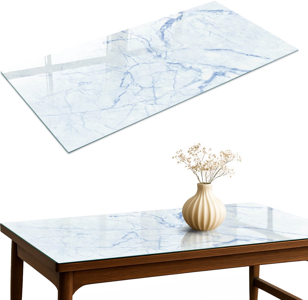 ArtPrintCave Marmeren elegantie Glazen Tafelblad 120x60 cm - Tafelblad Rechthoek - Wit Tafelblad Glas - Texturen Terrastafel