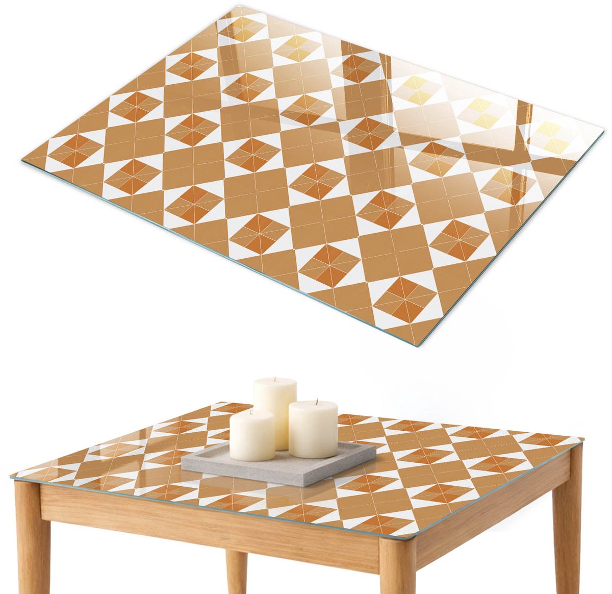 ArtPrintCave Elegant patroon Glazen Tafelblad 100x70 cm - Tafelblad Rechthoek - Beige Tafelblad Glas - Achtergronden en patronen Eettafel Met Glasplaat