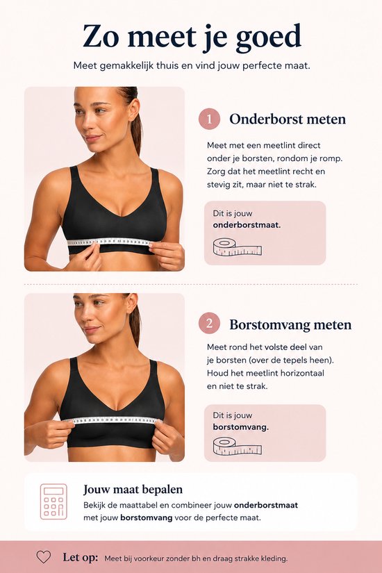 Model meet onderborstomvang en borstomvang voor de juiste maat.