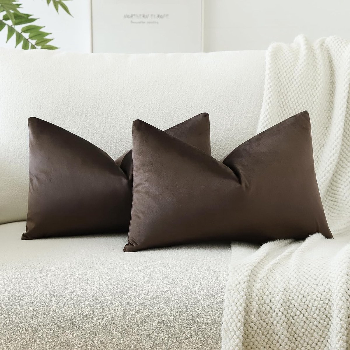 Zachte Velvet Kussenhoezen voor Sofa en Slaapkamer, Decoratieve Kussenset van 2, 40 x 60 cm, Chocoladebruin, Luxe Interieuraccessoires