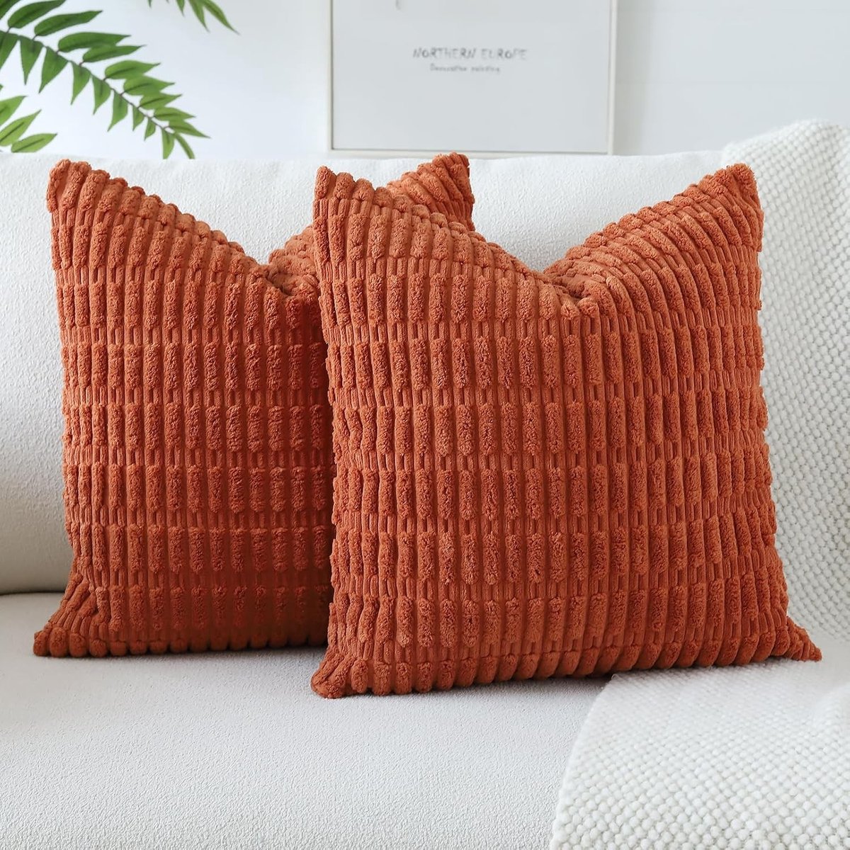 Set van 2 Moderne Corduroy Kussenhoezen, Decoratieve Kussens voor Sofa en Slaapkamer, 50 x 50 cm Caramel Kleur