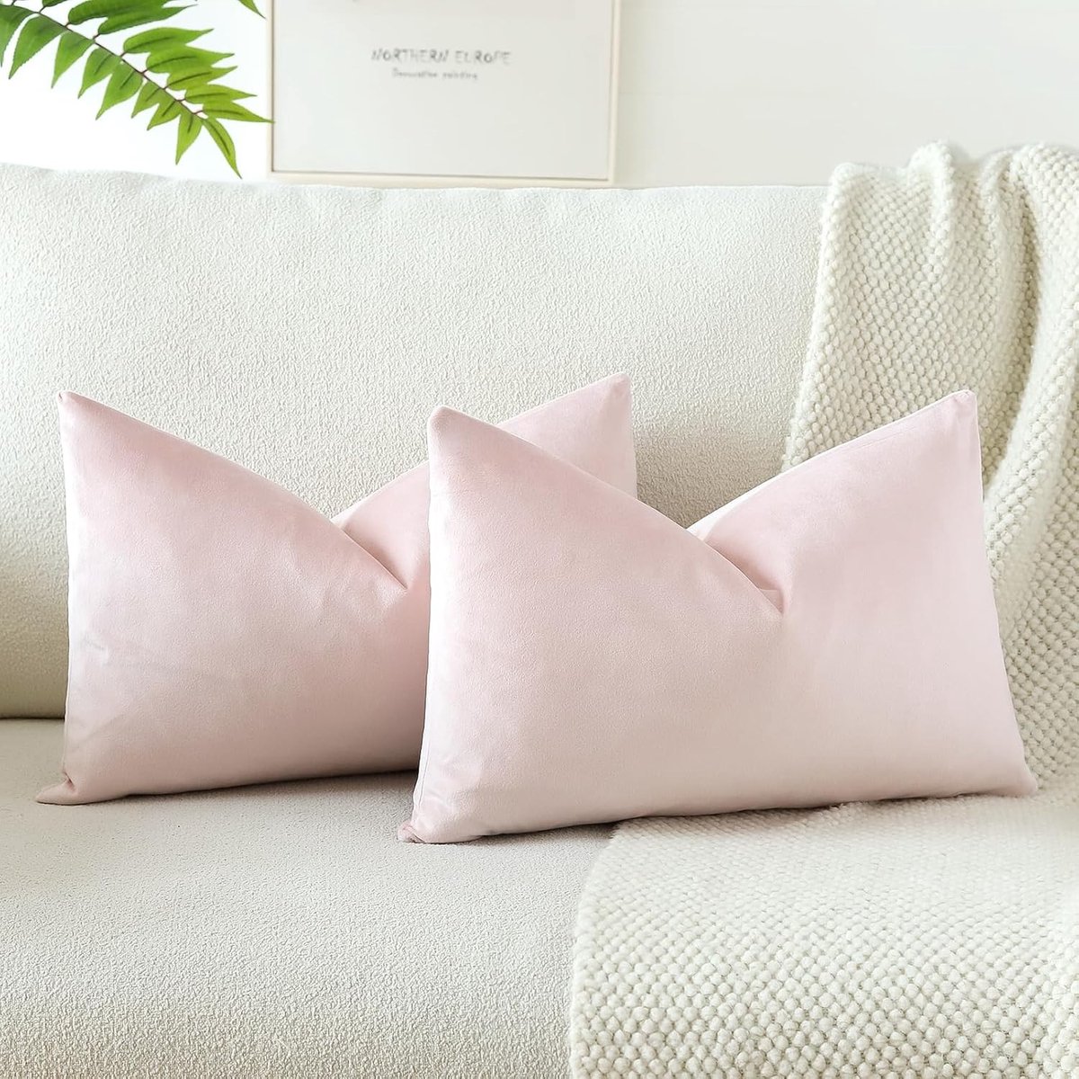 Decoratieve Velvet Kussenslopen voor de Bank, Set van 2, 40 x 60 cm, Lichtroze, Perfect voor Woonkamer en Slaapkamer