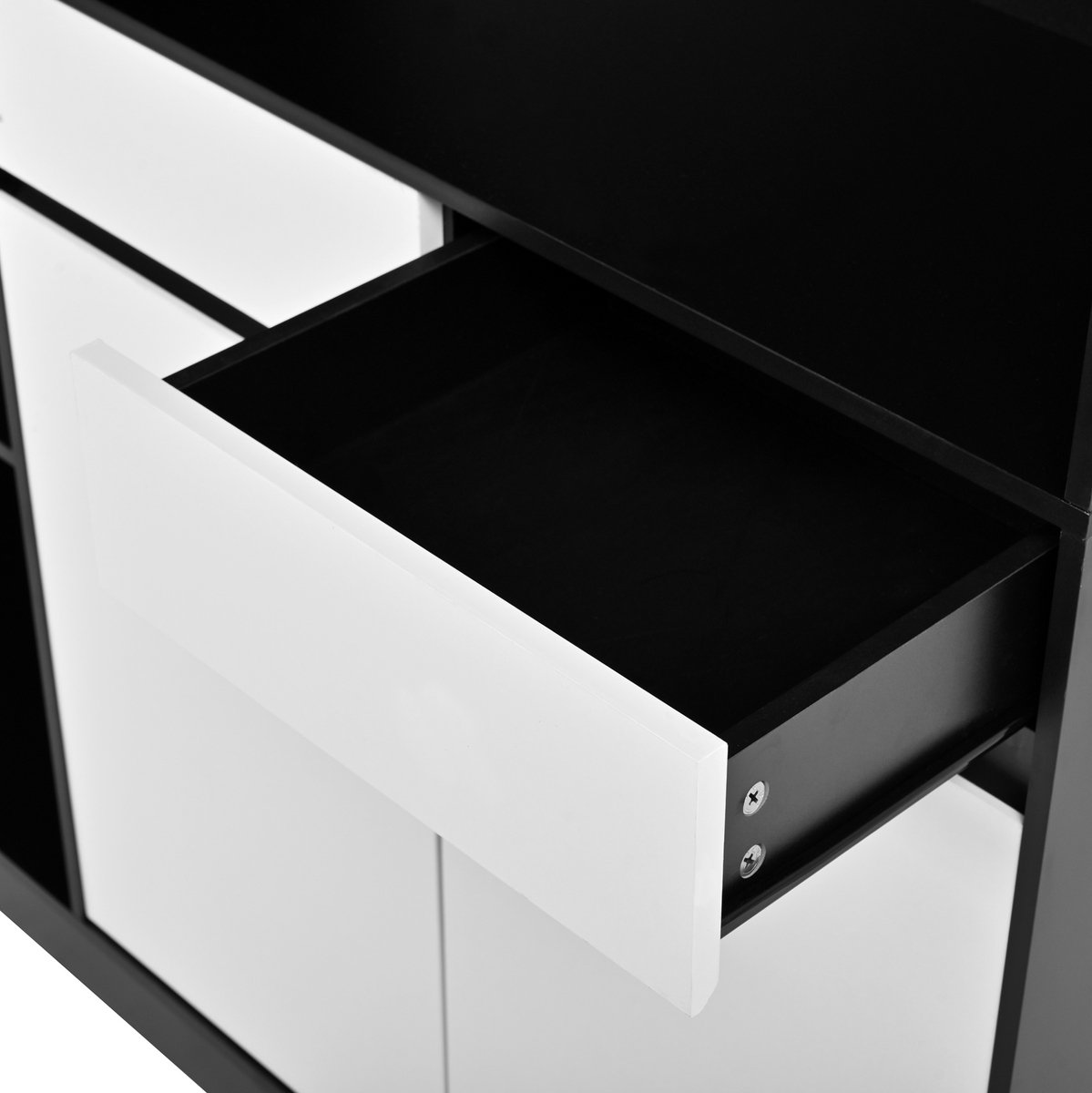 MIVRAY Buffetkast - Hoge Opbergkast Met LED Verlichting En Glazen Deuren - Voor Woonkamer En Eetkamer - MDF - Zwart Wit - 120x35x180 Cm
