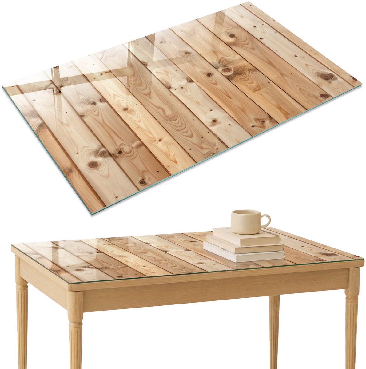 ArtPrintCave Warm hout Glazen Tafelblad 120x80 cm - Tafelblad Rechthoek - Beige Keukentafel - Texturen Tafelblad Glas
