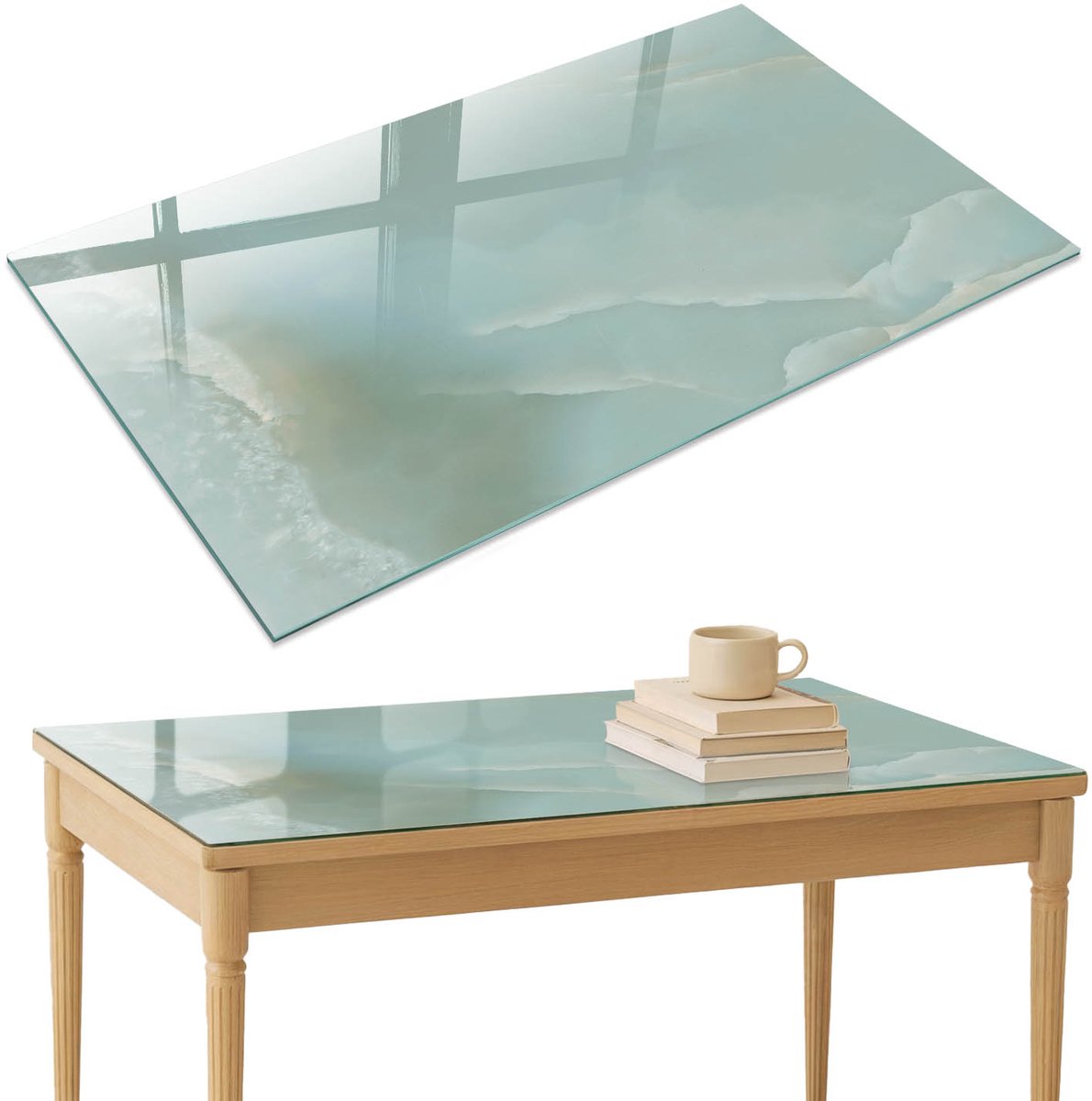 ArtPrintCave IJzige elegantie Glazen Tafelblad 120x80 cm - Tafelblad Rechthoek - Romig Keukentafel - Natuur Keukentafel