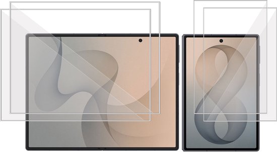 Deux protecteurs d'écran transparents, présentés sur deux téléphones Samsung Galaxy Z Fold.