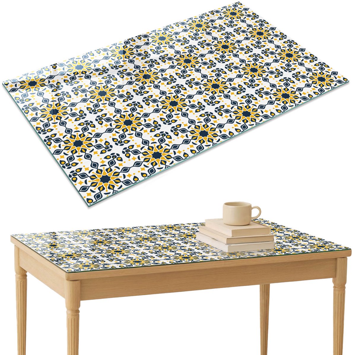 ArtPrintCave Mozaïek elegantie Glazen Tafelblad 120x80 cm - Tafelblad Rechthoek - Geel Terrastafel - Achtergronden en patronen Eettafel Met Glasplaat