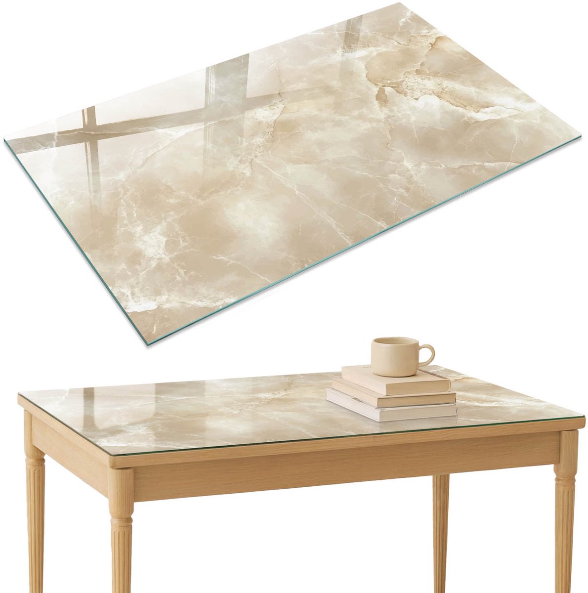 ArtPrintCave Crème marmer Glazen Tafelblad 120x80 cm - Tafelblad Rechthoek - Romig Terrastafel - Texturen Keukentafel