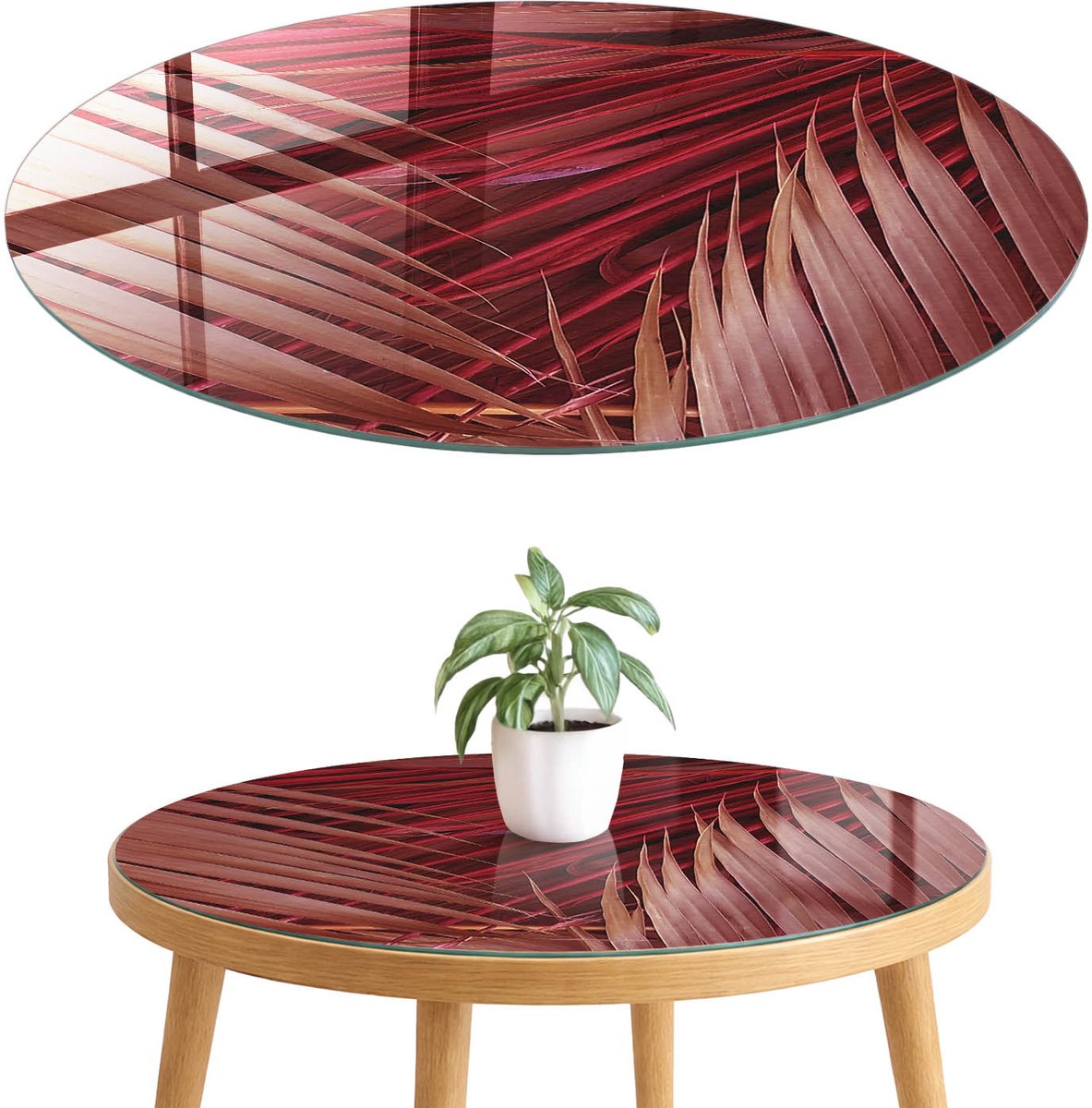 ArtPrintCave De energie van de natuur Glazen Tafelblad fi70 cm - Tafelblad Rond - Rood Glazen Eettafel - Bloemen en planten Terrastafel