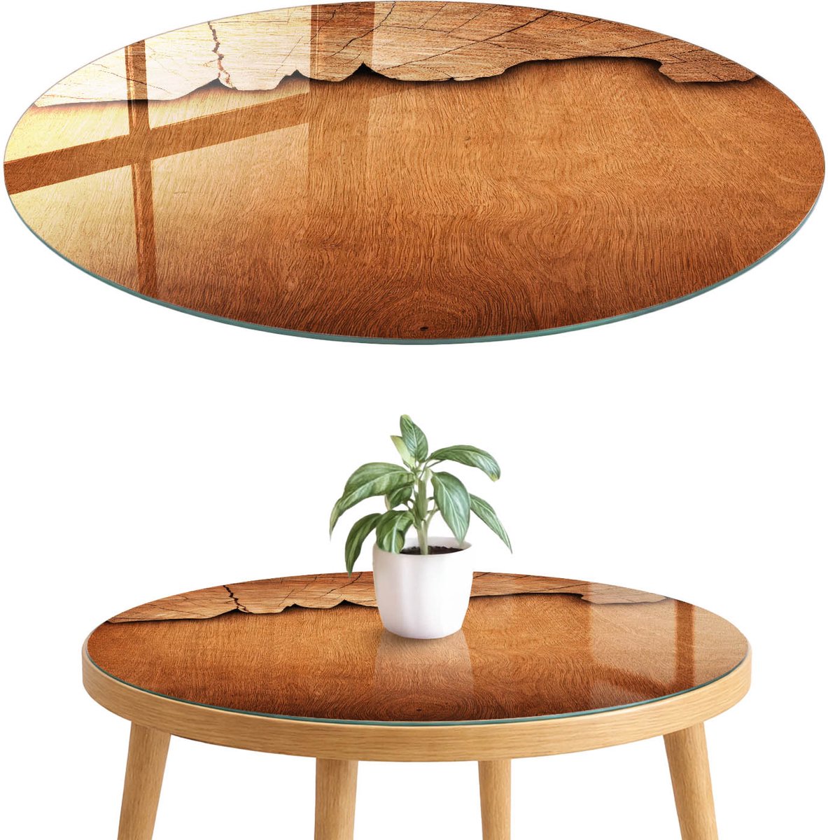 ArtPrintCave Houtstructuur Glazen Tafelblad fi70 cm - Tafelblad Rond - Bruin Glazen Eettafel - Texturen Bureaublad