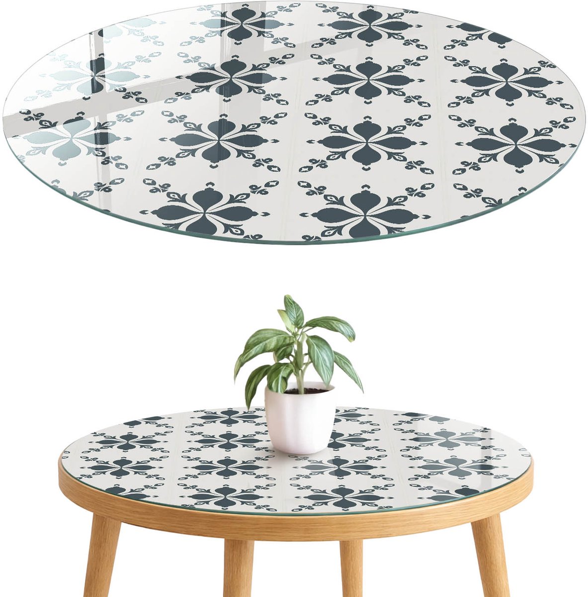 ArtPrintCave Bloemsymmetrie Glazen Tafelblad fi70 cm - Tafelblad Rond - Grijs Eettafel Met Glasplaat - Achtergronden en patronen Eettafel Met Glasplaat