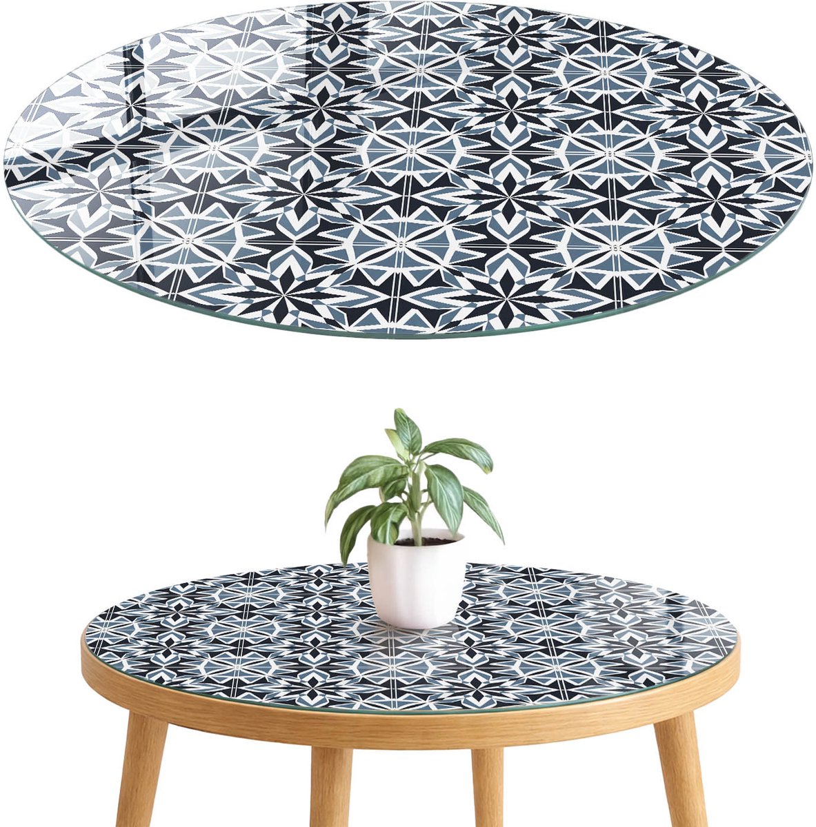 ArtPrintCave Geometrische sterren Glazen Tafelblad fi70 cm - Tafelblad Rond - Zwart Keukentafel - Achtergronden en patronen Keukentafel