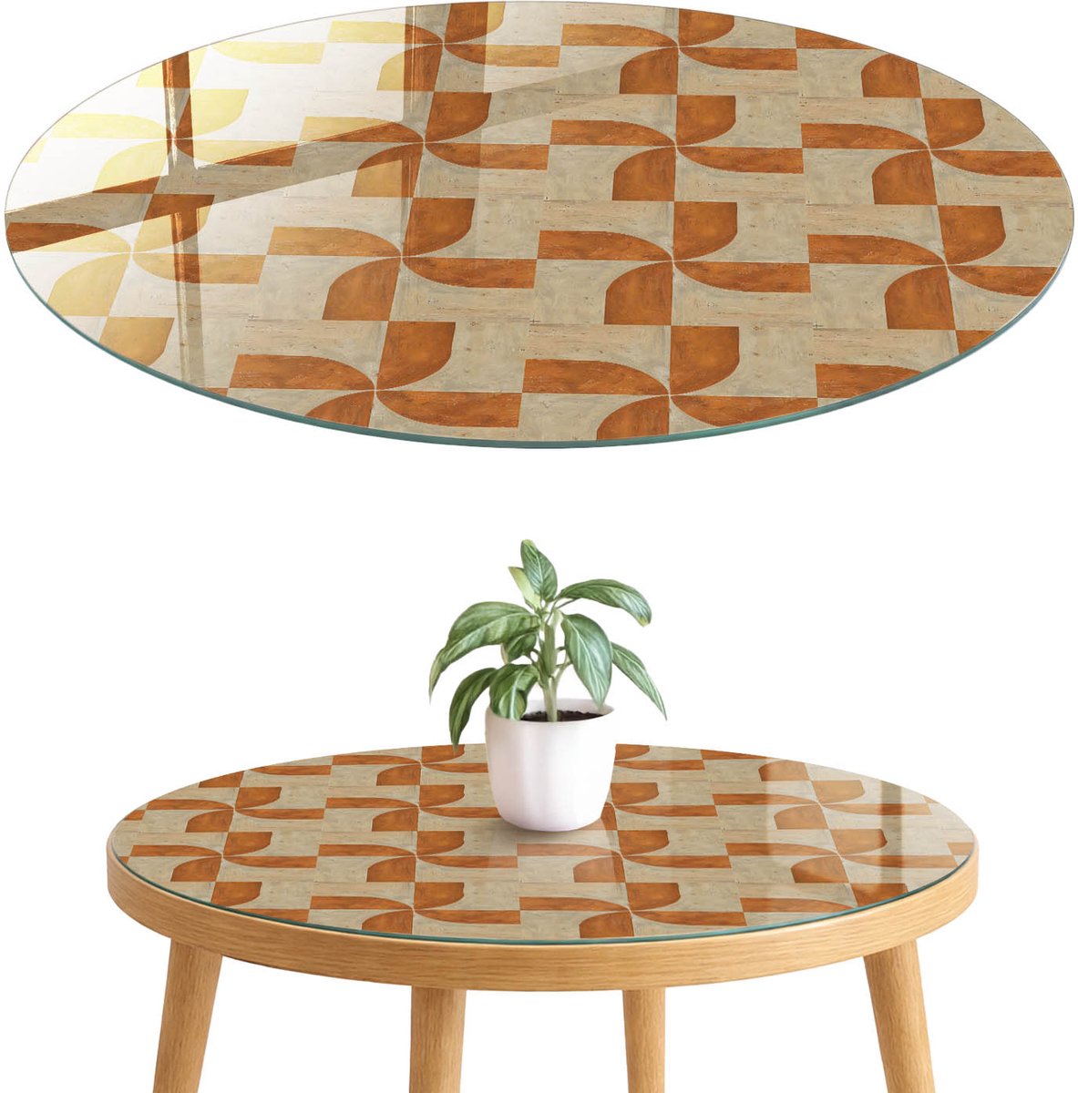 ArtPrintCave Kleurrijk mozaïek Glazen Tafelblad fi70 cm - Tafelblad Rond - Oranje Tafelblad Glas - Achtergronden en patronen Terrastafel