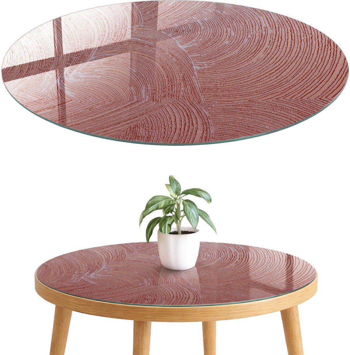 ArtPrintCave Ingewikkelde patronen Glazen Tafelblad fi70 cm - Tafelblad Rond - Bruin Glazen Eettafel - Texturen Glasplaat