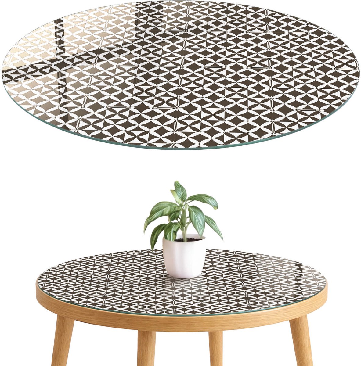 ArtPrintCave Geometrische mozaïek Glazen Tafelblad fi70 cm - Tafelblad Rond - Bruin Glasplaat - Achtergronden en patronen Bureaublad