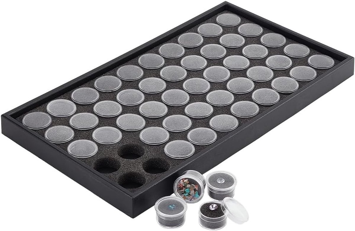 50 Gemstones Display Case - Kleine Ronde Plastic Opbergdoos voor Sieraden met Schuim, Ideaal voor Collectibles en Rhinestones