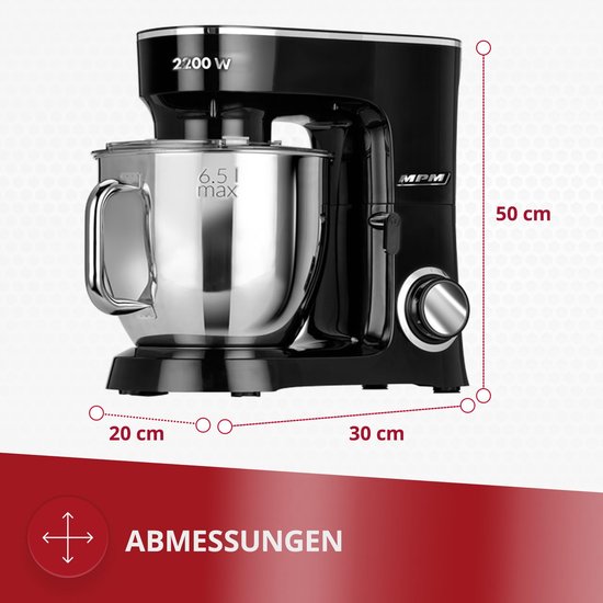 Professionele Keukenmixer met 6.5L Kom en 6 Snelheden - Ideaal voor Brood, Taarten en Meer van Merkloos — afbeelding 4