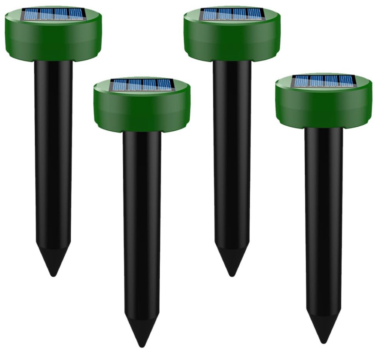 SnelShoppen - 4x Mollenverjager op zonne-energie, ultrasone mollenverjager voor tuin, woelmuizenbestrijding, ongediertebestrijding, milieuvriendelijk