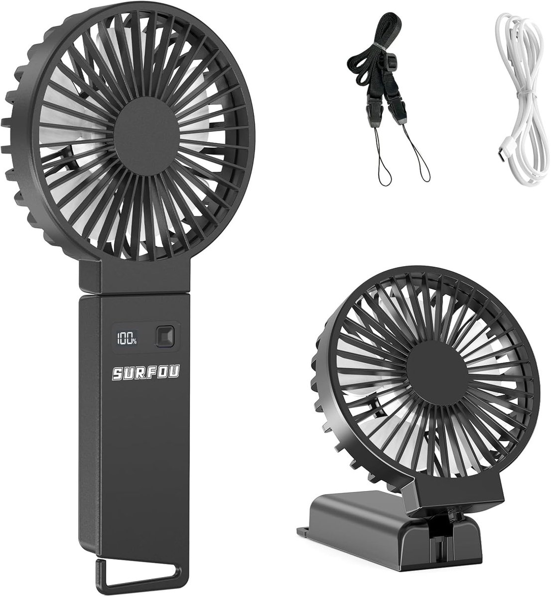 Draagbare Handventilator 4000mAh - USB-C Oplaadbaar - 4 Snelheden - 3-in-1 Mini Ventilator voor Kantoor, Reizen en Buiten