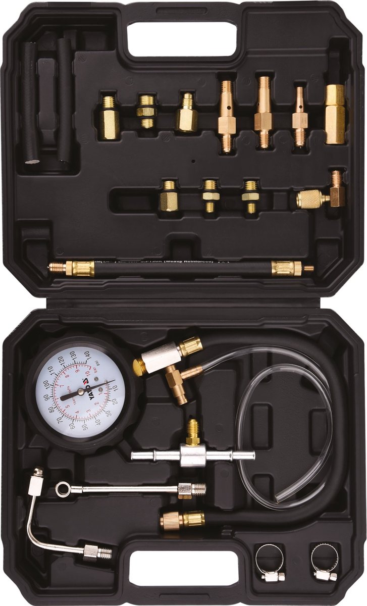 YATO YT-73025 Professionele Benzine Injectiedrukmeter Set – Brandstofdrukmeter Set met Manometer (0–10 Bar) & Adapters – Voor Benzine-injectiesystemen – Inclusief Koffer