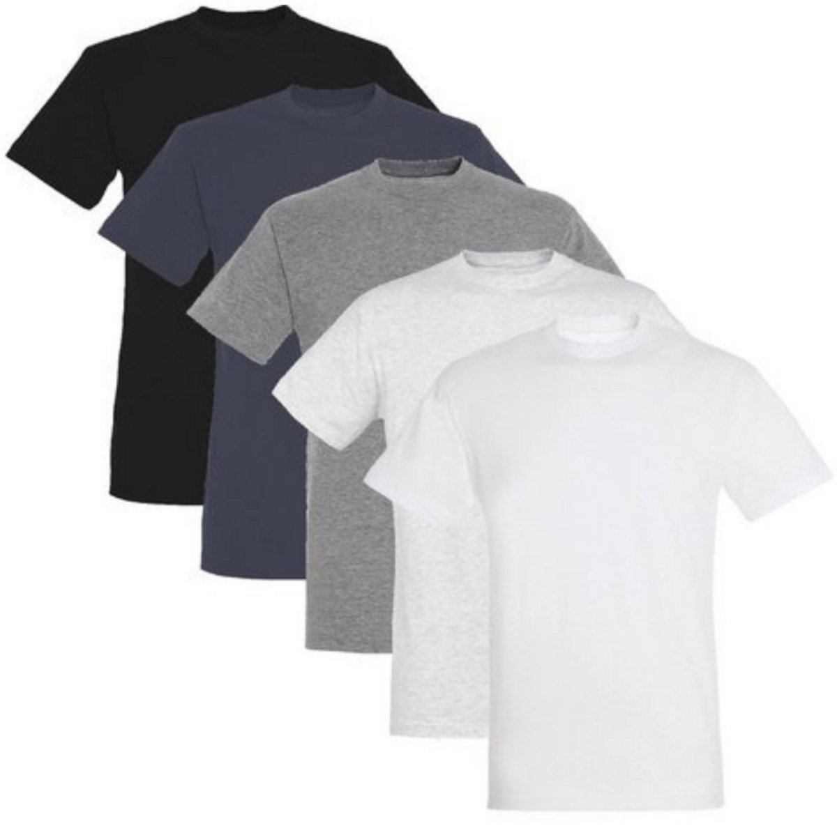 5 Pack Sol's Heren T-Shirt 100% biologisch katoen Ronde hals Zwart, Donker Blauw, Grijs / Lichtgrijs gemeleerd, wit Maat M