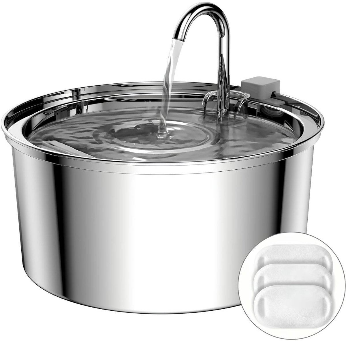 JCP® Drinkfontein Kat - Drinkbak Kat - Waterfontein Huisdieren - Zilver - 23cm x 23cm x 11cm