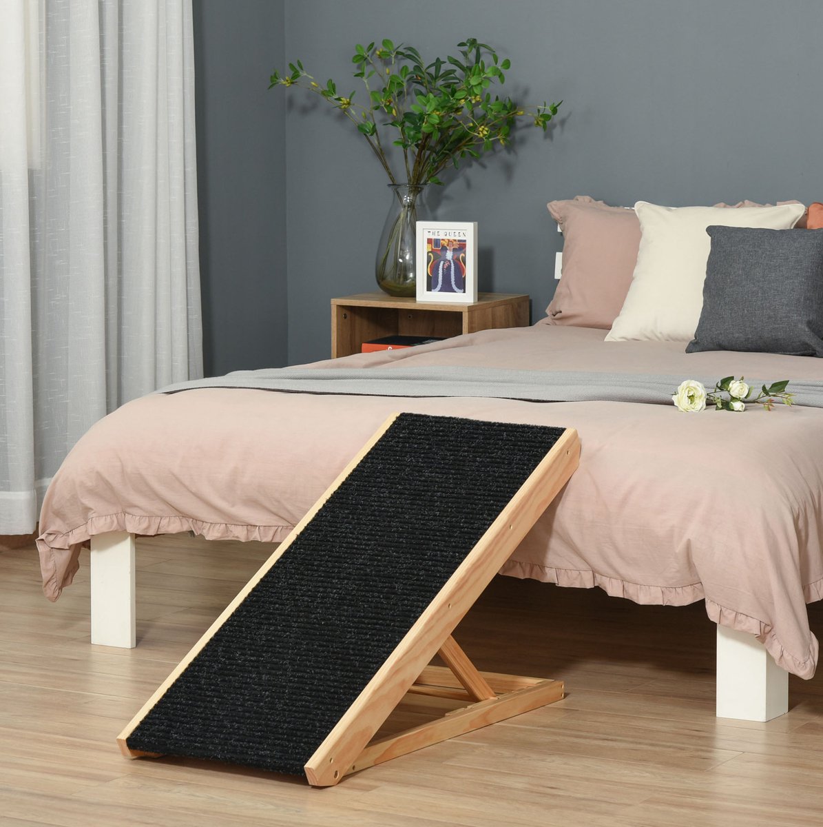 REDOM - Loopplank voor dieren - Verstelbaar en opvouwbaar - Antislipoppervlak - Houten frame met polyester loopvlak - Voor honden en katten - 90 x 40 x 61 cm