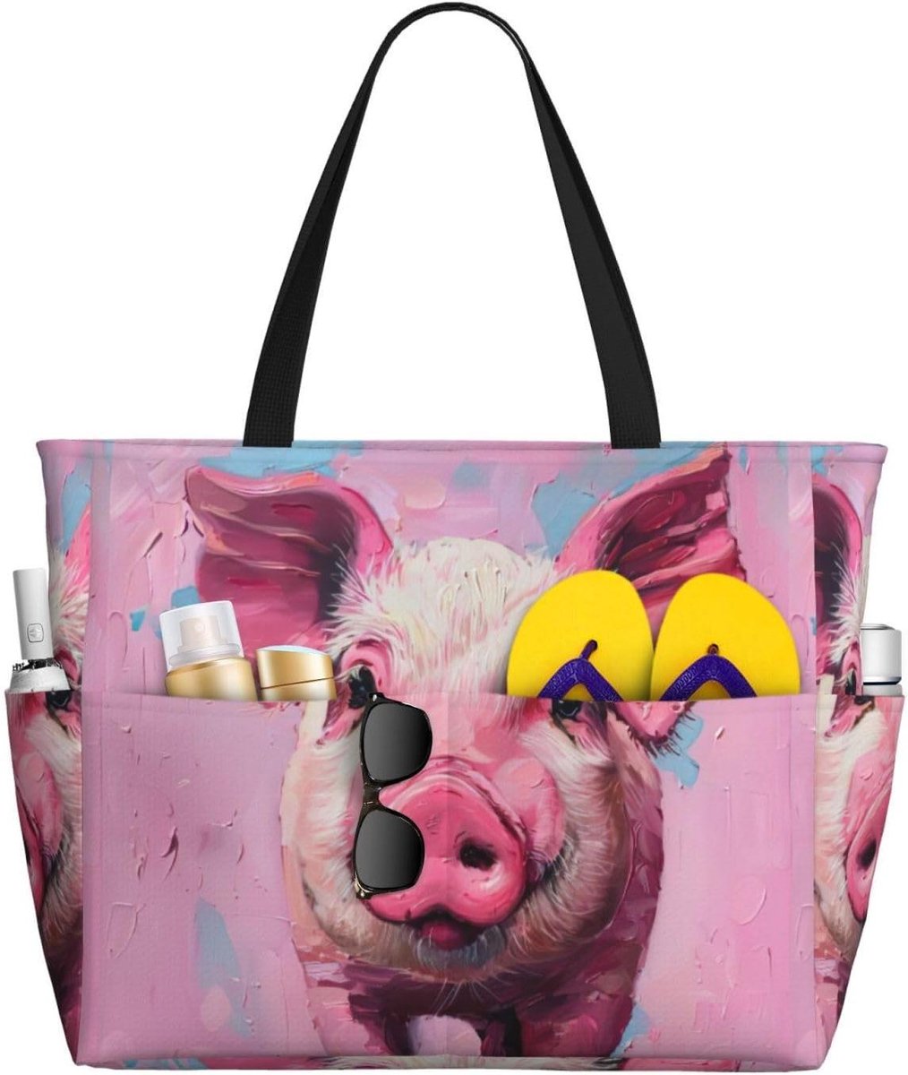 Strandtas Tote - Reistas Dames - Strand en Reizen - Waterdicht en Zandbestendig - 45 x 38 cm - Roze Varkensprint