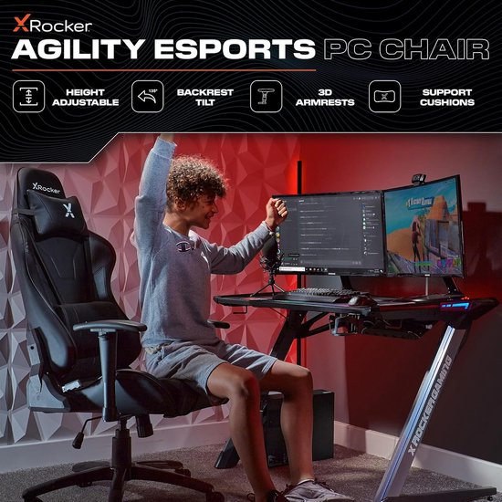 Sportstoel - Comfort stoel - Langdurig zitten - 3D verstelbare armsteunen - 132 cm hoog - Zwart — afbeelding 3