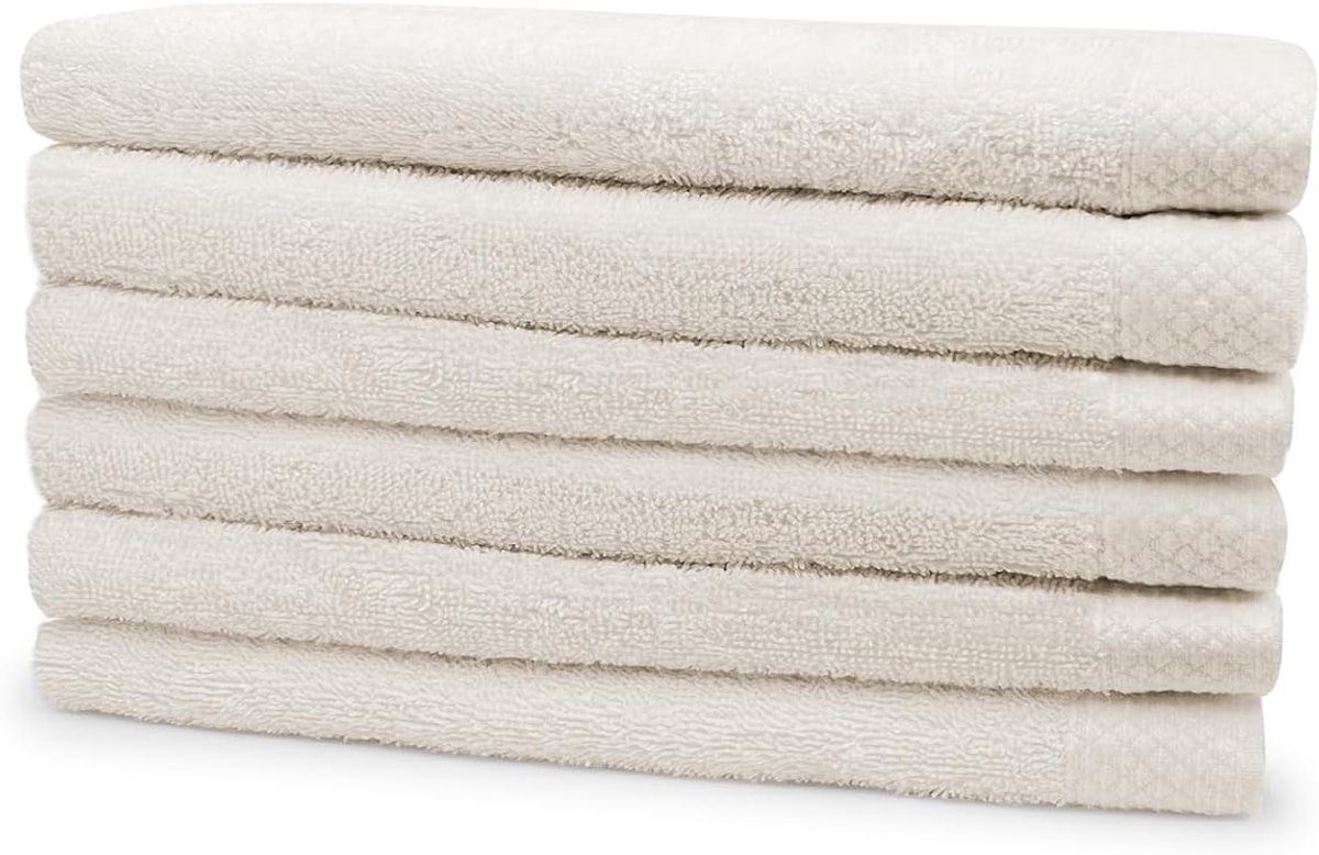 SnelShoppen - Set van 6 Terry Handdoeken 100% Katoen 70x140cm - Ivoor - Luxe Badhanddoeken voor Thuis, Camping en Wellness