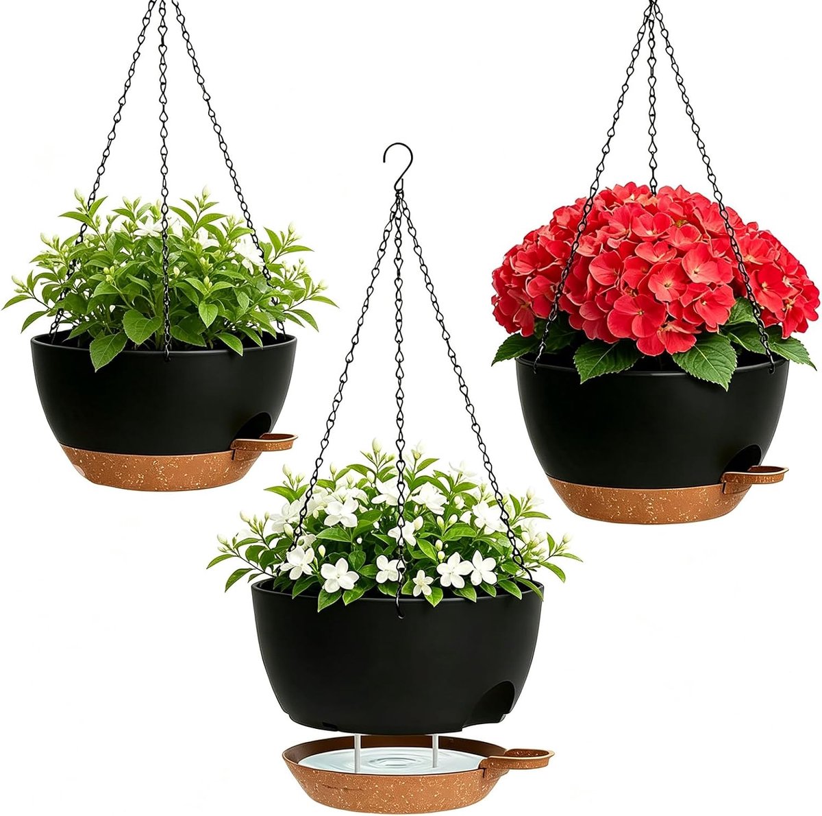 Hanghangers voor planten - 3 stuks - zwart - met bewateringssysteem - ideaal voor binnen en buiten - ShopVlot