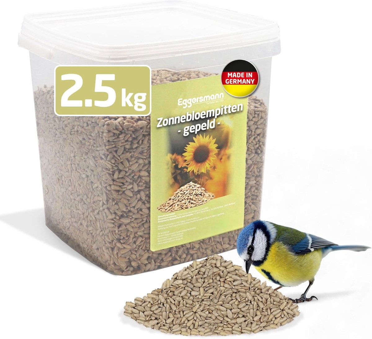 SnelShoppen - Zonnebloempitten voor vogels 2.5 kg - Hoogwaardige vogelvoeding, gepeld, energierijk, natuurlijk, geschikt voor alle jaargetijden, ideaa