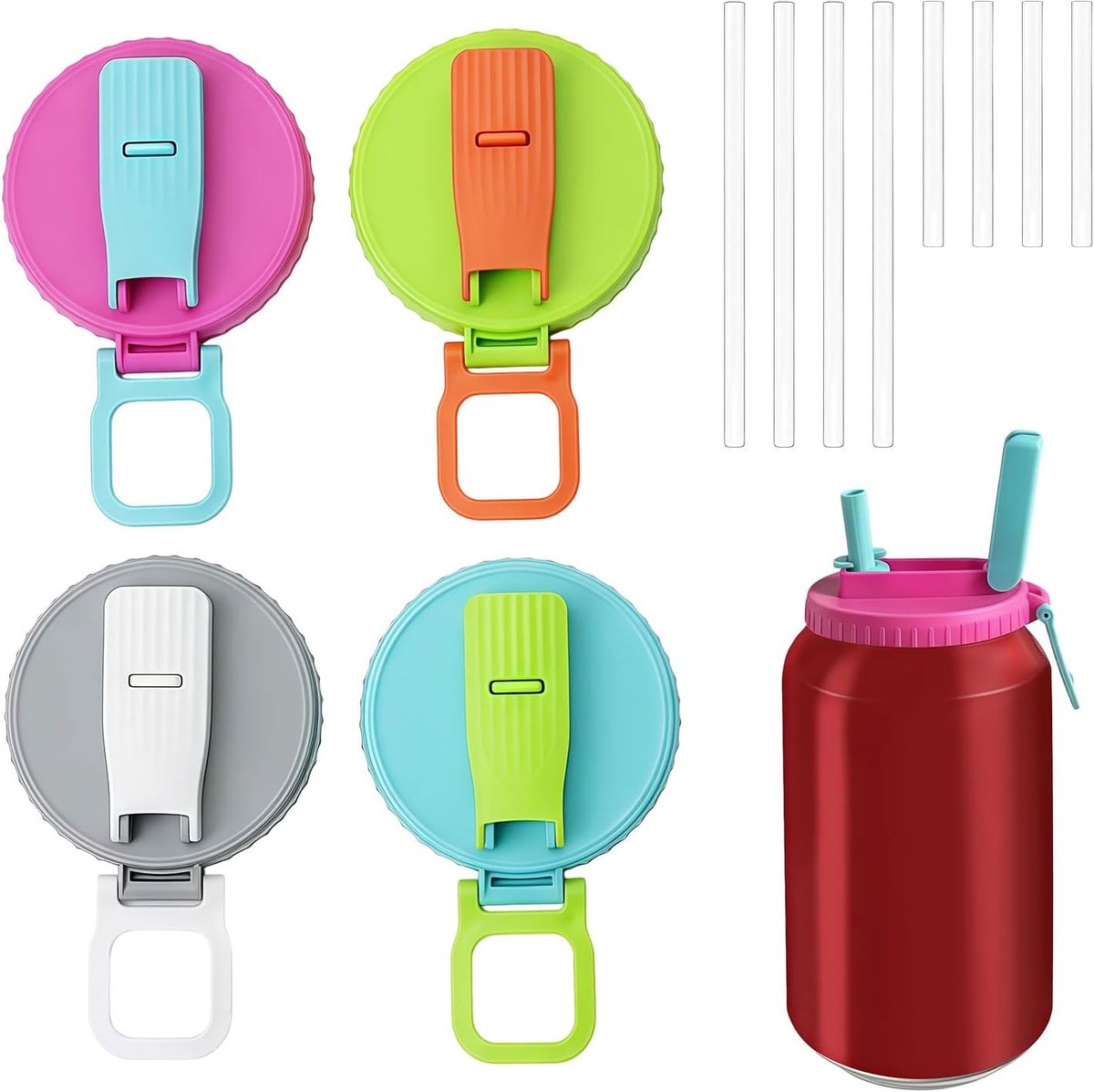 SnelShoppen - Dosendeckel 4 Stuks Herbruikbare Siliconen Lids voor Blikjes met Rietje, Perfecte Sluiting voor Frisdranken, Ideaal voor Feest, Camping