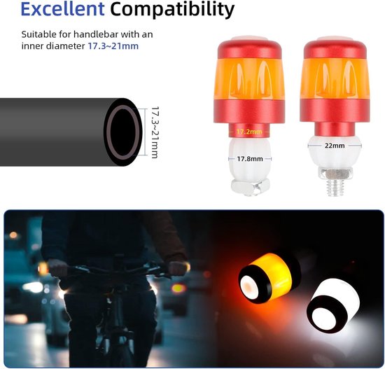 KZQ Draadloze LED richtingaanwijzers voor fiets en e-scooter - Stuurverlichting met 3 lichtmodi - USB oplaadbaar veiligheidsknipperlicht - Rood-oranje — afbeelding 5