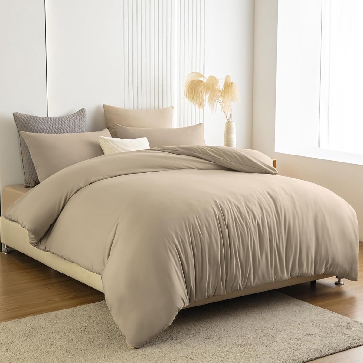 Dekbedovertrek 140 x 200 cm - zandbeige microvezel - kreukvrij en strijkvrij - comfortabel slapen - ShopVlot