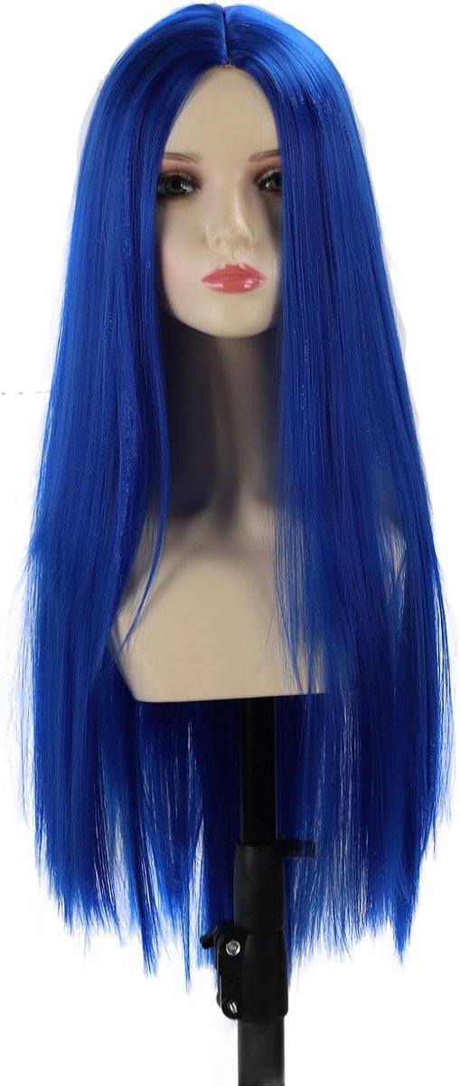 SnelShoppen - Lange Rechte Perucque met Matte Textuur, Warmtebestendig, Midden Scheiding, Ideaal voor Cosplay, Feest, Kerst, Dating, Blauw