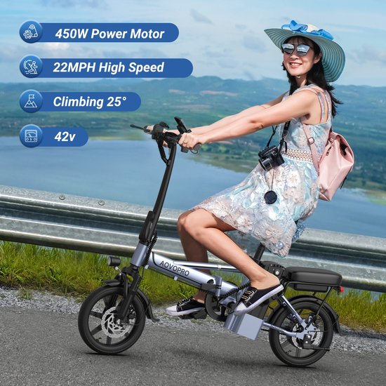 AOVOPRO E14 Fiets Elektrisch –Motor 250W – 25 km/u –Actieradius 30km –48V10.4Ah –14 Inch – App –Zwart — afbeelding 4