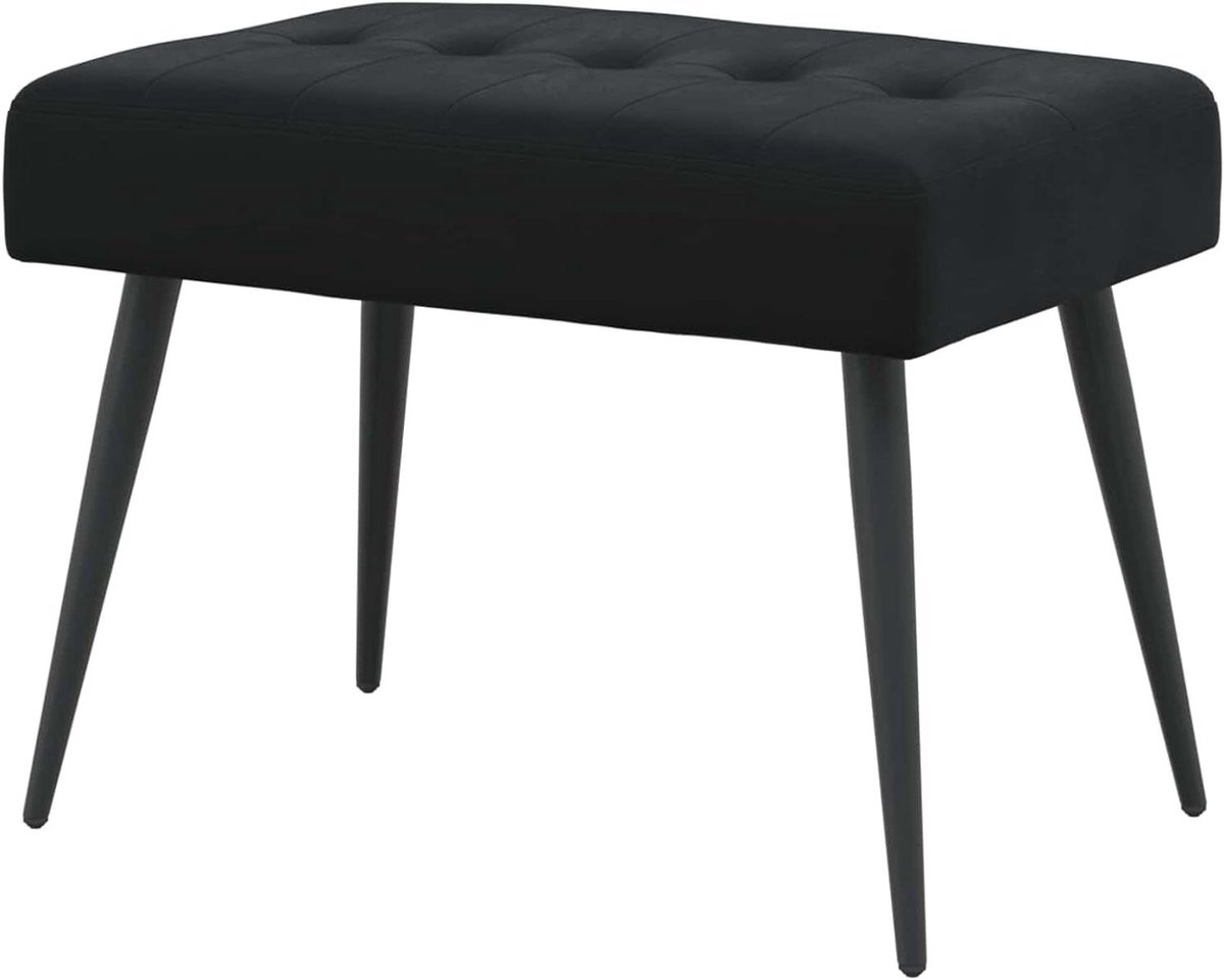 Bank Fluweel - Zitbank Poef - Extra zitplek - Knoopverstelling design - 60 x 40 x 45 cm - Zwart