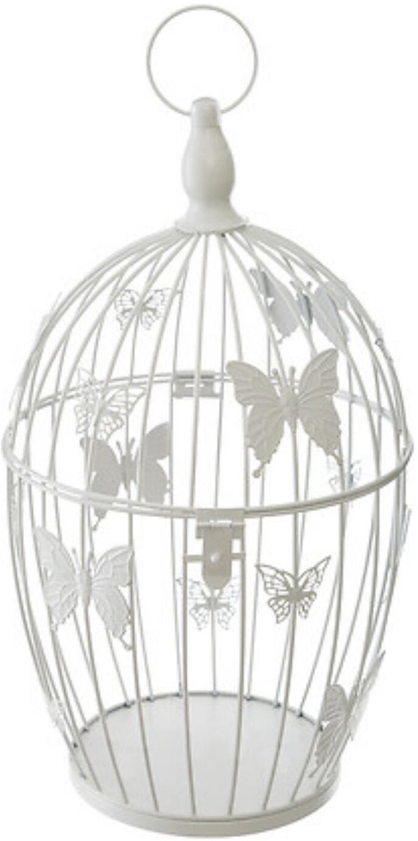 Atmosphera Home decoratie vogelkooi Spring - draad metaal - wit - 24 x 40 cm - voliere
