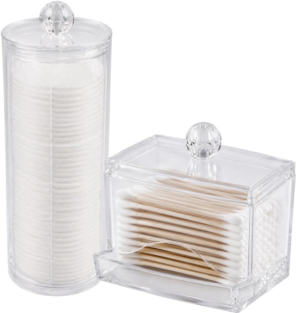 Verzorging organizer set - watten staafjes/schijfjes - transparant - kunststof